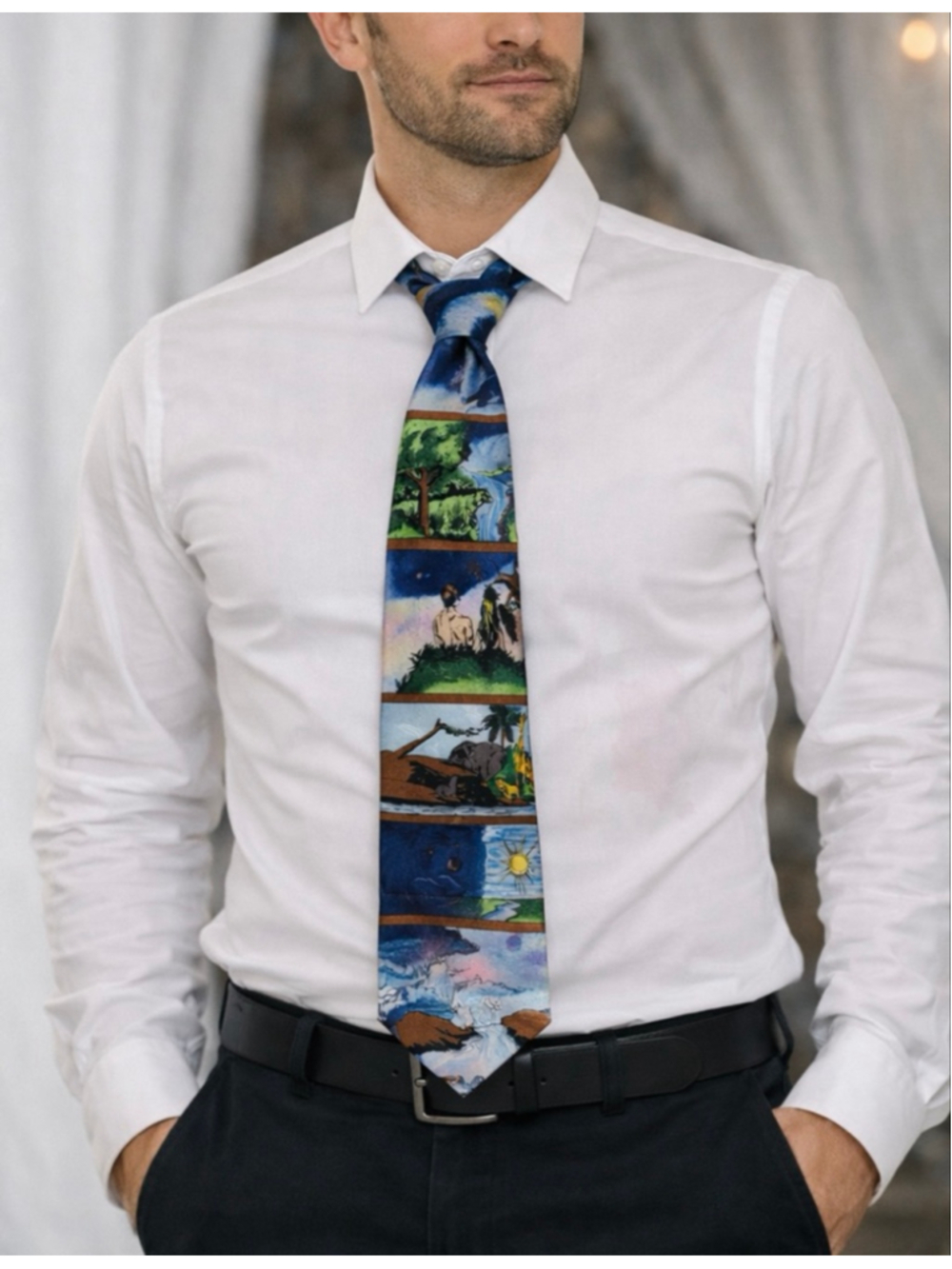 Eagle’s Wings Story of Creation Silk Tie Christian Vintage Adam Eve NWT novelty